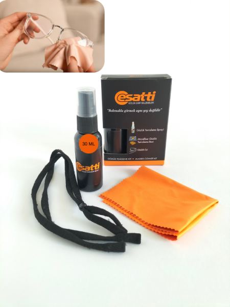 Gözlük Temizleme Seti 2Adet, 30 ml Gözlük Spreyi, Mikrofiber Bez ve Gözlük İpi