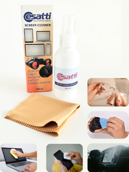 Gözlük ve Ekran Temizleme Seti, 2 adet 100 ml Sprey ve Mikrofiber Temizleme Mendili