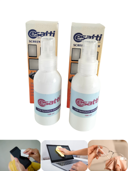 Gözlük ve Ekran Temizleme Seti, 2 adet 100 ml Sprey ve Mikrofiber Temizleme Mendili