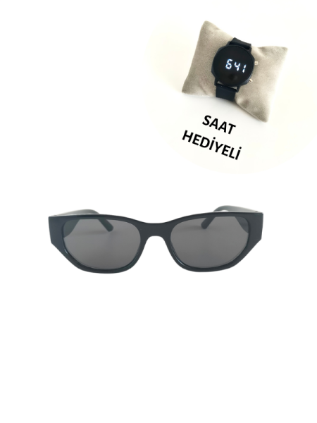 Kadın Güneş Gözlüğü Siyah , Saat Hediyeli