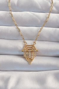 316L Çelik Gold Renk Zirkon Taşlı Serenay Kolyesi