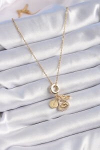 316L Çelik Gold Renk Zirkon Taşlı Kalp Sonsuzluk Detay Charm Model Kadın Kolye